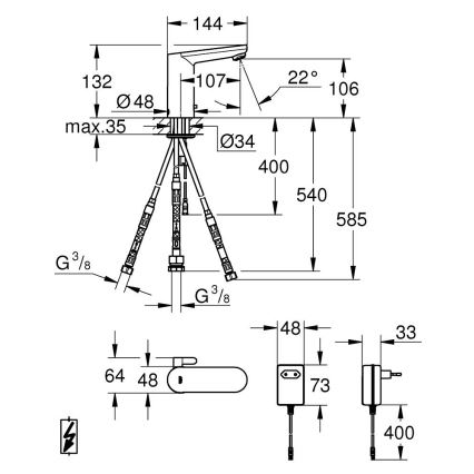 GROHE 36324001 - Infra el. umyvadlová baterie EUROSMART COSMOPOLITAN E chrom