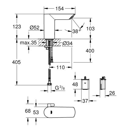 GROHE 36451000 - Elektronická umyvadlová baterie BAU COSMOPOLITAN E lesklý chrom