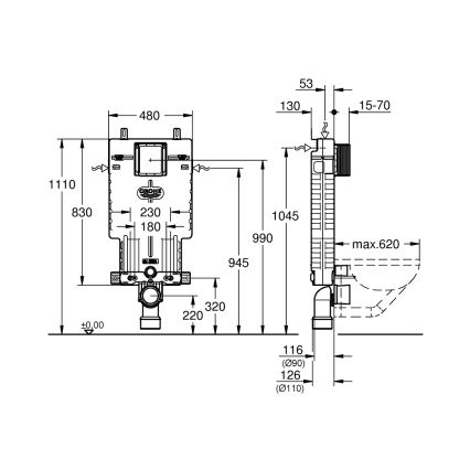 GROHE 38643001 - Modul pro WC UNISET 830 × 480 × 130 mm bílá