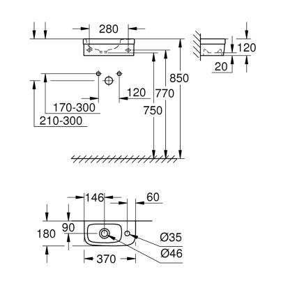GROHE 39327000 - Umývátko BAU CERAMIC 370 × 180 mm keramika/bílá