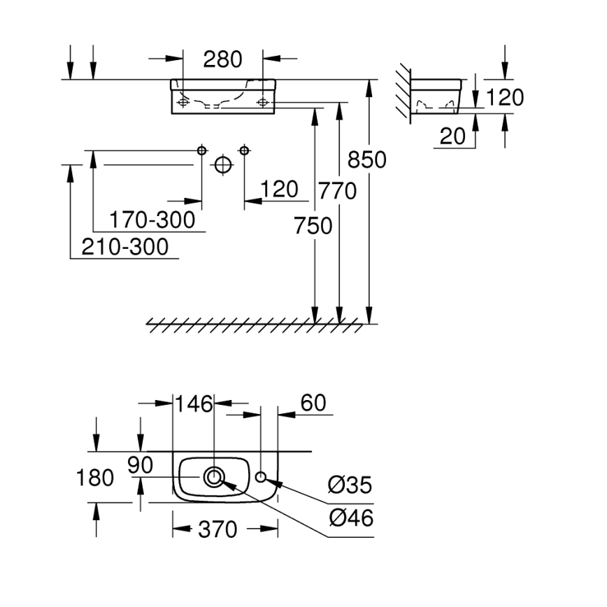 GROHE 39327000 - Umývátko BAU CERAMIC 370 × 180 mm keramika/bílá