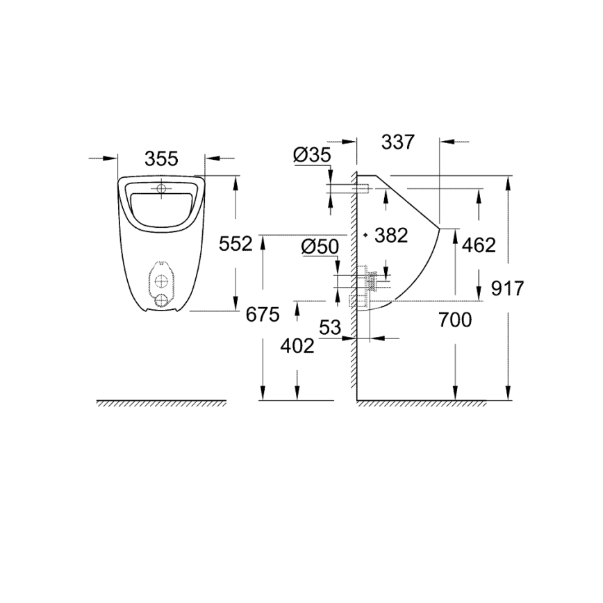 GROHE 39438000 - Pisoár BAU CERAMIC 337 × 355 × 552 mm keramika/bílá