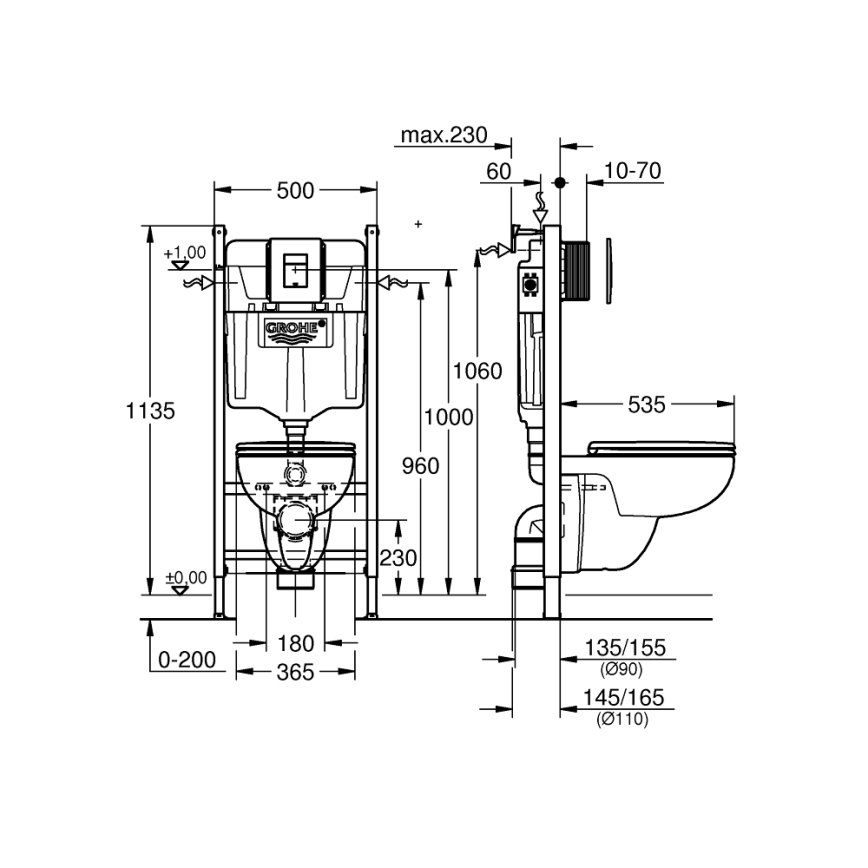 GROHE 39816000 - Sada pro WC SOLIDO COMPACT 1,13 m keramika/bílá