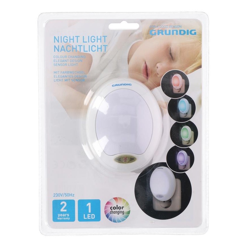 Grundig 174 – LED Noční RGB světlo do zásuvky se senzorem 1xLED/10W/230V