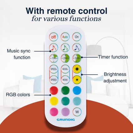 Grundig - LED RGBW Stmívatelná stojací lampa LED/6W/230V + dálkové ovládání