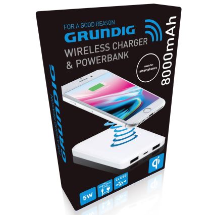 Grundig - Power Bank 8000 mAh/5V s bezdrátovým nabíjením