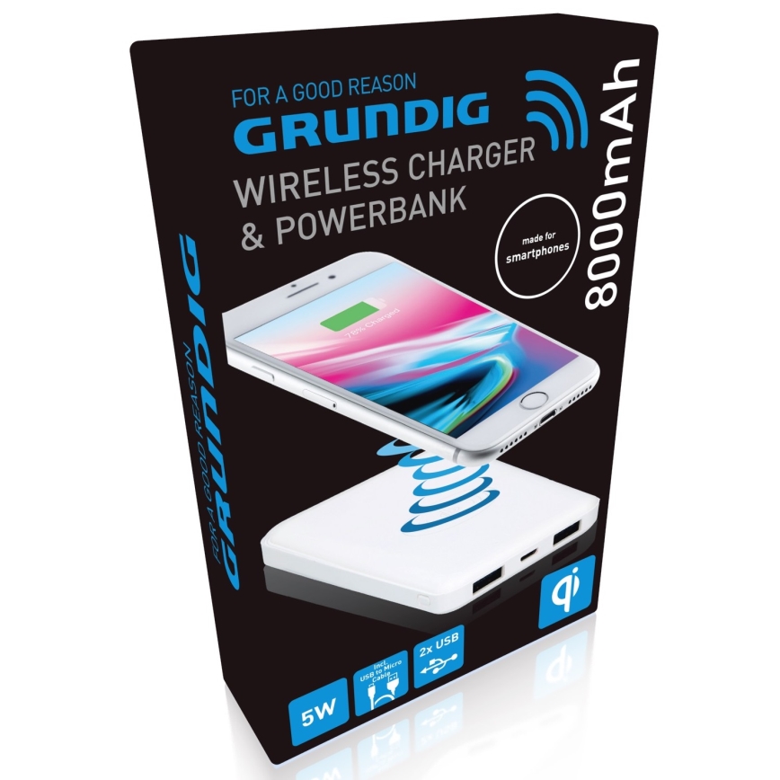 Grundig - Power Bank 8000 mAh/5V s bezdrátovým nabíjením