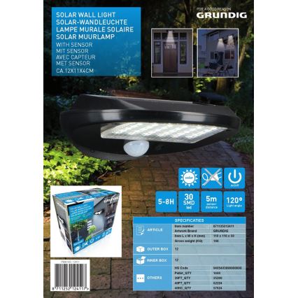 Grundig - SADA 2x LED Solární nástěnné svítidlo se senzorem pohybu a soumraku LED/3,2V 600 mAh