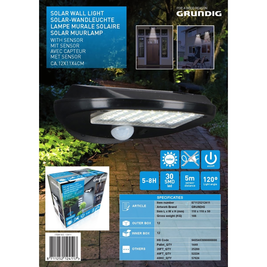 Grundig - SADA 2x LED Solární nástěnné svítidlo se senzorem LED/3,2V