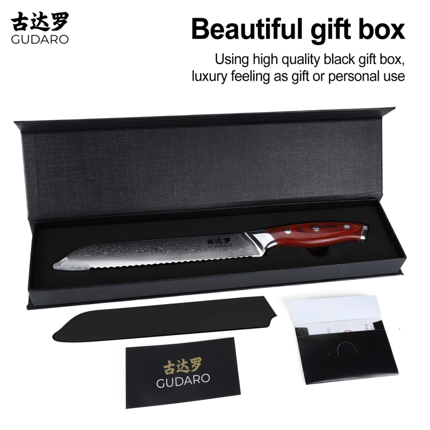 Gudaro - Damaškový kuchyňský nůž na pečivo KENSHO 8, 67 vrstev oceli, délka 20 cm