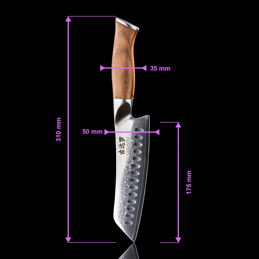 Gudaro - Damaškový Santoku kuchyňský nůž TAKUMI 7, 67 vrstev oceli, délka 17,5 cm, ořech