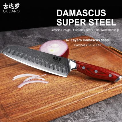 Gudaro - Damaškový Santoku kuchyňský nůž KENSHO 7, 67 vrstev oceli, délka 17,5 cm