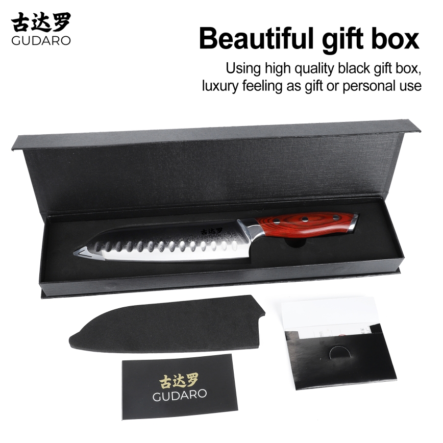 Gudaro - Damaškový Santoku kuchyňský nůž KENSHO 7, 67 vrstev oceli, délka 17,5 cm