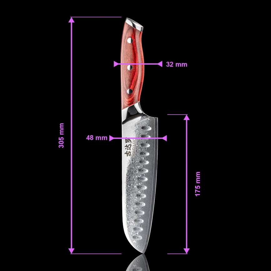 Gudaro - Damaškový Santoku kuchyňský nůž KENSHO 7, 67 vrstev oceli, délka 17,5 cm