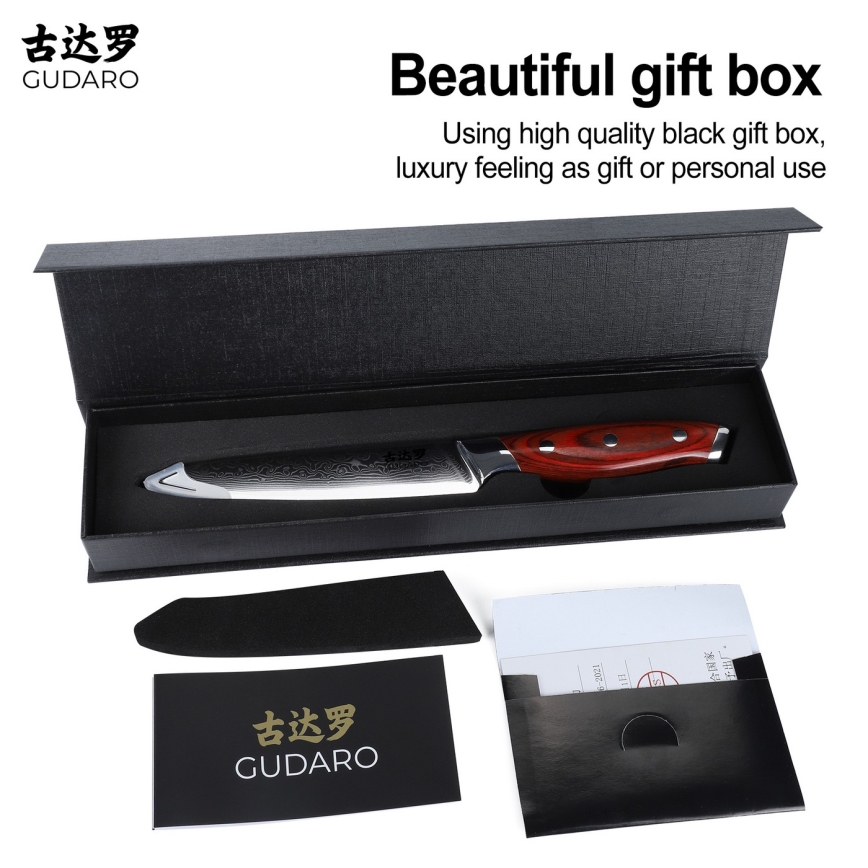 Gudaro - Damaškový univerzální kuchyňský nůž KENSHO 5, 67 vrstev oceli, délka 12,5 cm