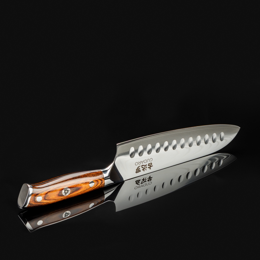 Gudaro - Kuchyňský nůž SANTOKU 17,5 cm damašková ocel