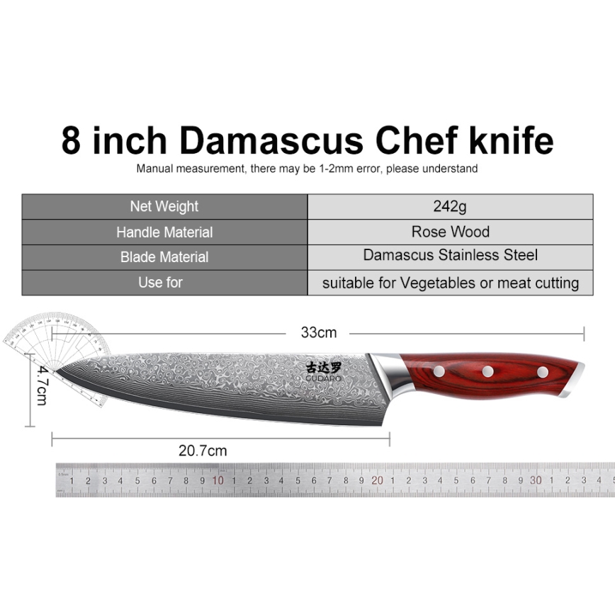 Gudaro - Sada kuchyňských nožů ve stojanu KENSHO 7 ks akát