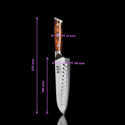 Gudaro - SADA 1x Damaškový šéfkuchařský nůž FENG 8, 67 vrstev oceli, délka 20 cm + 1x damaškový Santoku kuchyňský nůž FENG 7,5, 67 vrstev oceli, délka 18 cm + 1x ZDARMA damaškový kuchyňský nůž FENG 3,5, 67 vrstev oceli, délka 9,5 cm