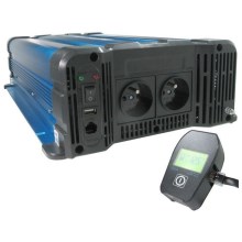 Hadex - Měnič napětí 3000W/12/230V + drátové dálkové ovládání