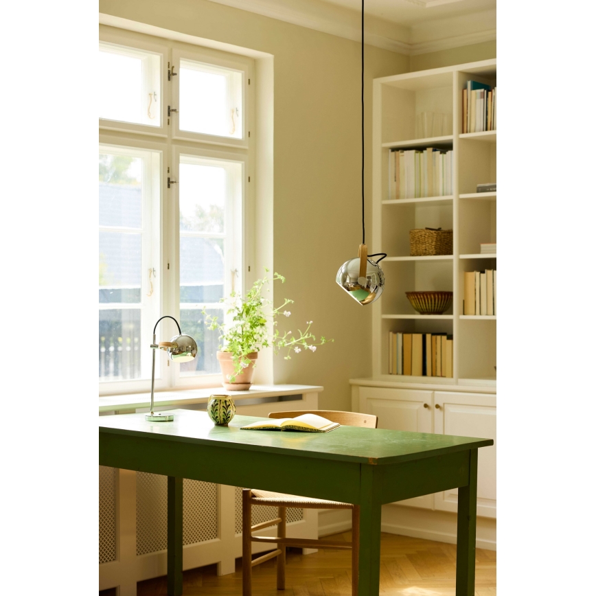 Halo Design 734443 - Lustr na lanku DC 1xE27/40W/230V pr. 18 cm lesklý chrom/dub