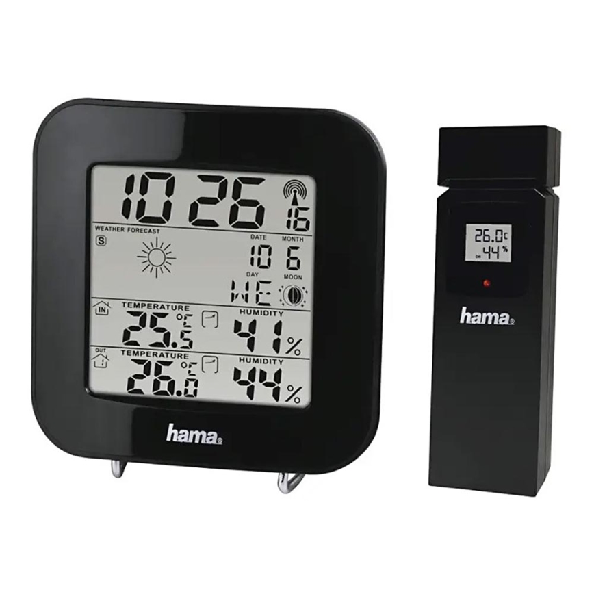 Hama - Meteostanice s LCD displejem a budíkem 2xAA + 2xAAA černá