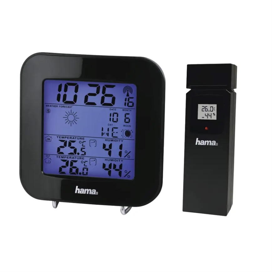 Hama - Meteostanice s LCD displejem a budíkem 2xAA + 2xAAA černá