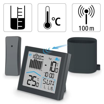 Hama - Meteostanice se srážkoměrem a LCD displejem 2xAAA antracit