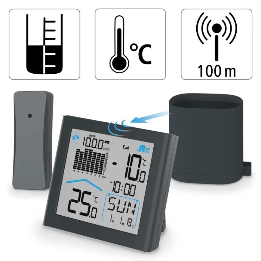Hama - Meteostanice se srážkoměrem a LCD displejem 2xAAA antracit
