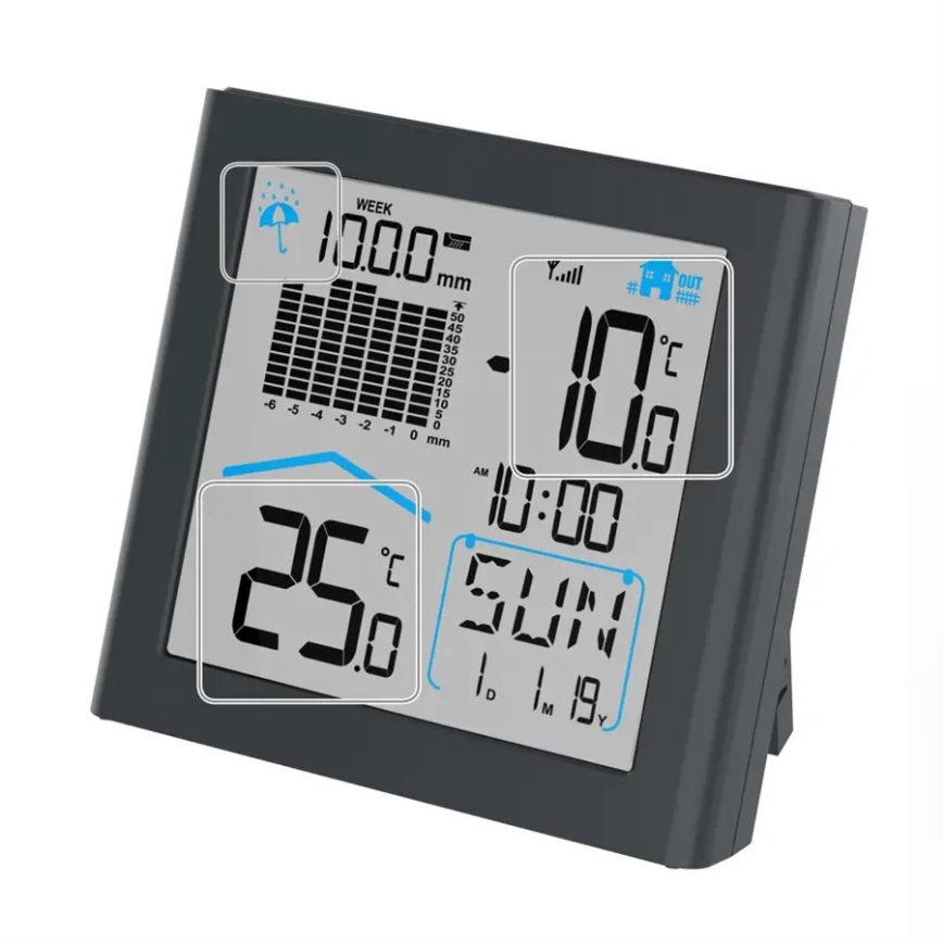 Hama - Meteostanice se srážkoměrem a LCD displejem 2xAAA antracit