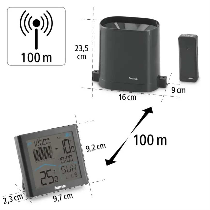 Hama - Meteostanice se srážkoměrem a LCD displejem 2xAAA antracit