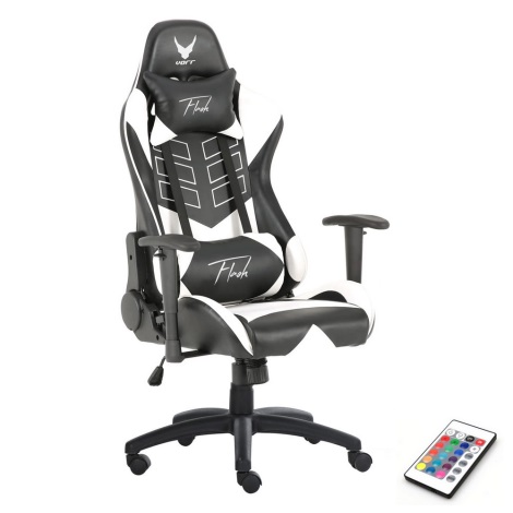 Herní židle VARR Flash s LED RGB podsvícením + dálkové ovládání černá/bílá