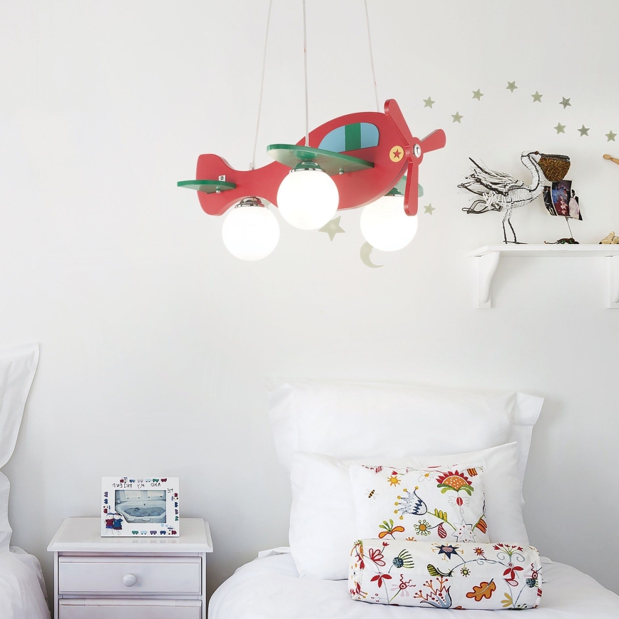 Ideal Lux - Dětský lustr na lanku AVION 3xE27/28W/230V červená