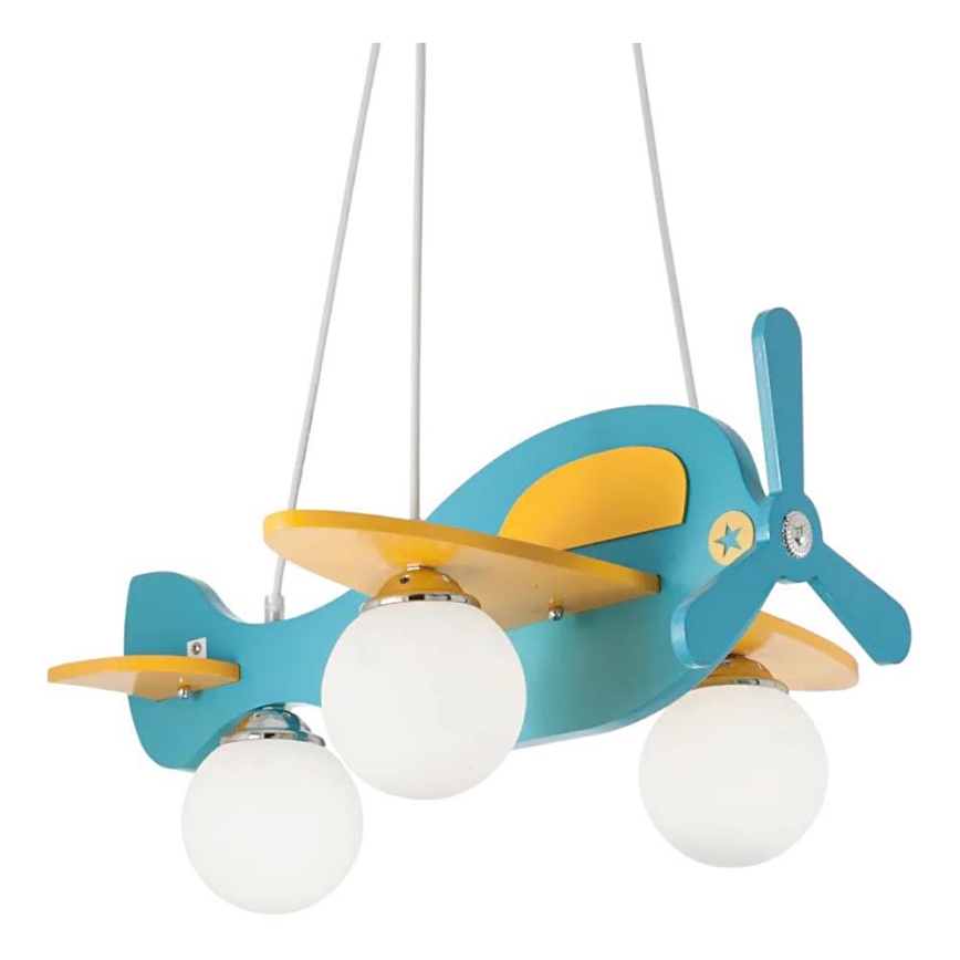 Ideal Lux - Dětský lustr na lanku AVION 3xE27/28W/230V modrá