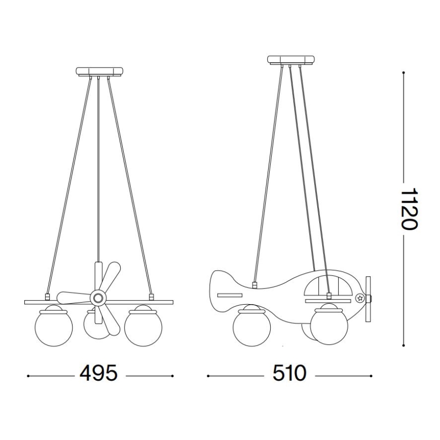 Ideal Lux - Dětský lustr na lanku AVION 3xE27/28W/230V modrá