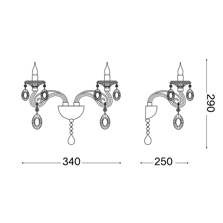 Ideal Lux - Křišťálová nástěnná lampa NEGRESCO 2xE14/28W/230V zlatá