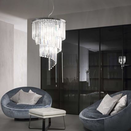 Ideal Lux - Křišťálový lustr na lanku CARLTON 12xE14/40W/230V pr. 50 cm lesklý chrom
