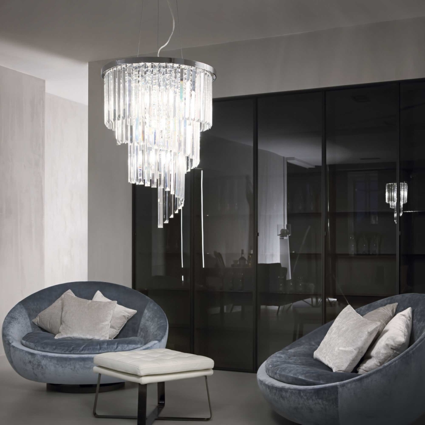Ideal Lux - Křišťálový lustr na lanku CARLTON 12xE14/40W/230V pr. 50 cm lesklý chrom