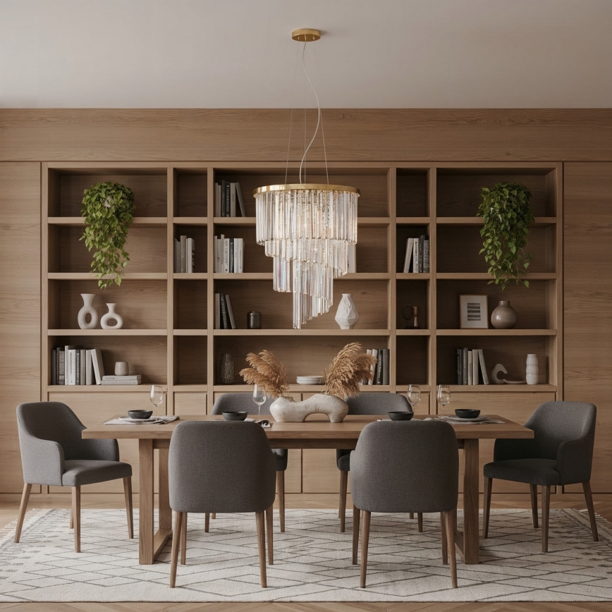 Ideal Lux - Křišťálový lustr na lanku CARLTON 12xE14/40W/230V pr. 50 cm zlatá