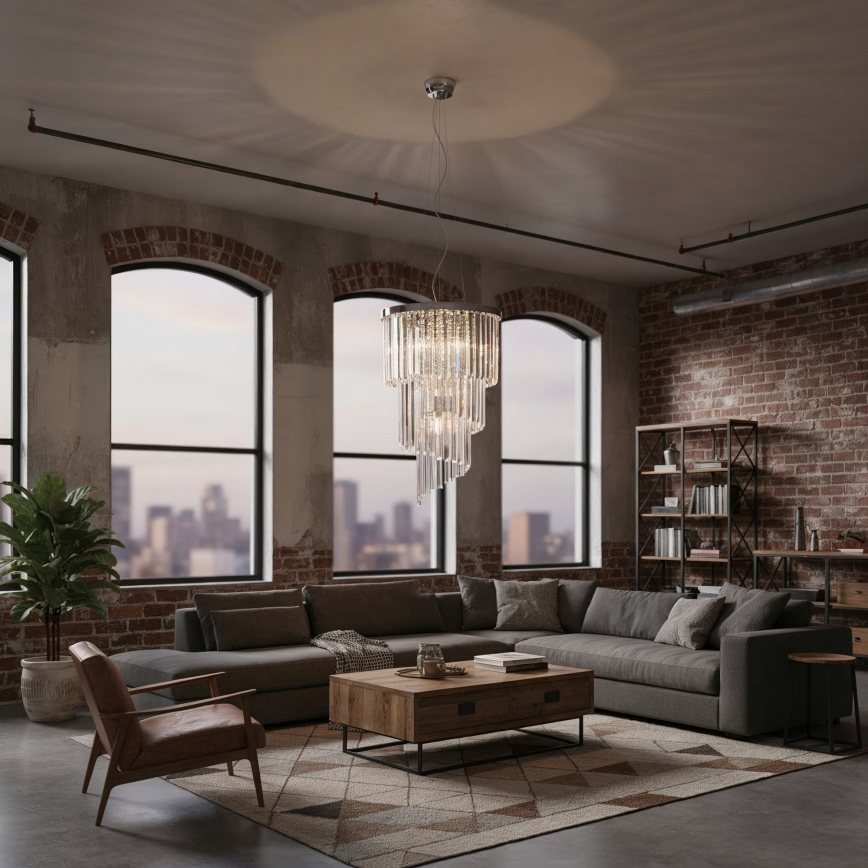 Ideal Lux - Křišťálový lustr na lanku CARLTON 8xE14/40W/230V pr. 40 cm lesklý chrom