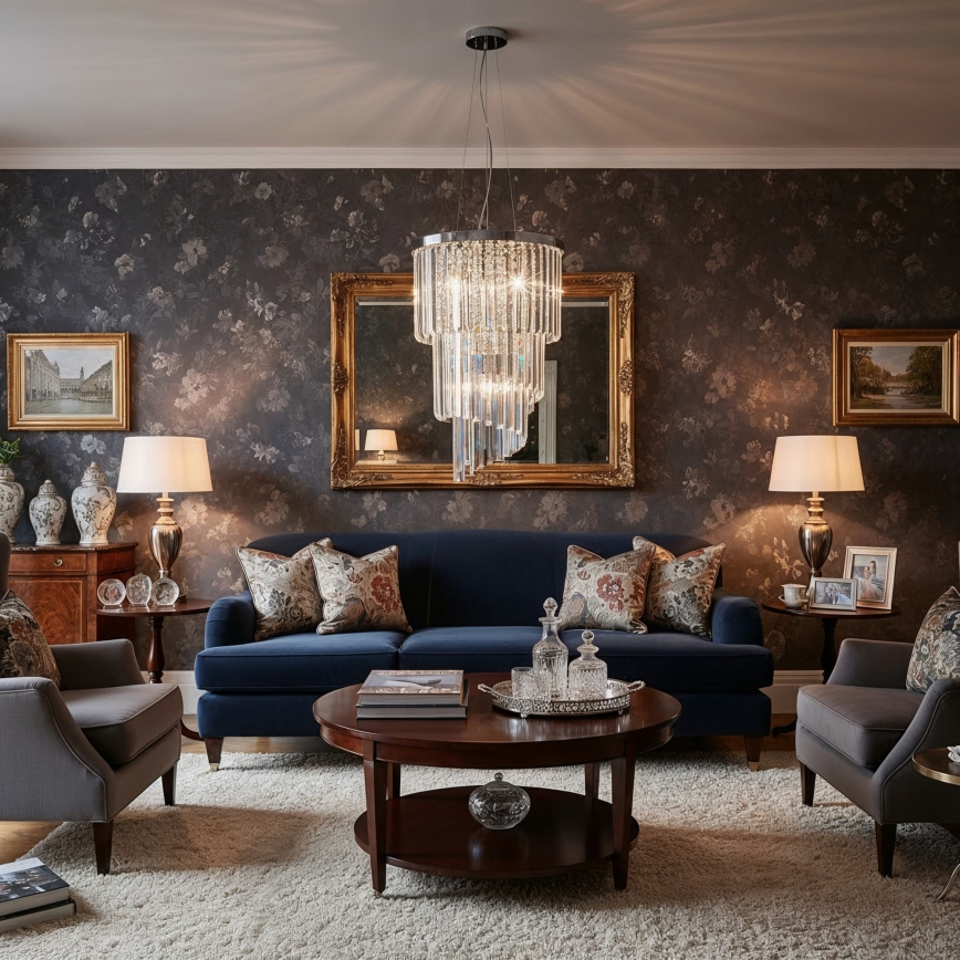 Ideal Lux - Křišťálový lustr na lanku CARLTON 8xE14/40W/230V pr. 40 cm lesklý chrom