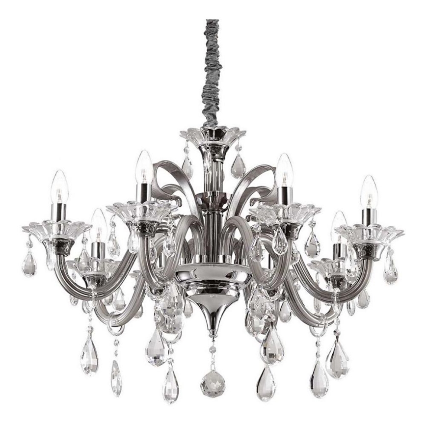 Ideal Lux - Křišťálový lustr na řetězu COLOSSAL 8xE14/40W/230V pr. 78 cm šedá/lesklý chrom