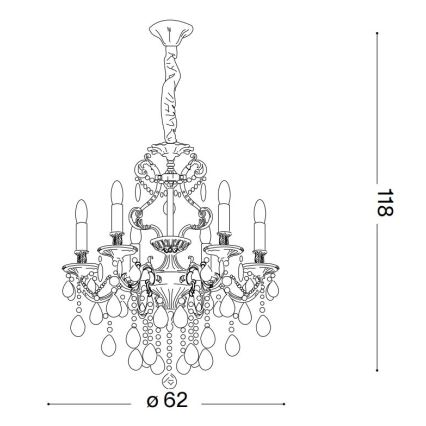 Ideal Lux - Křišťálový lustr na řetězu GIOCONDA 6xE14/40W/230V pr. 62 cm zlatá