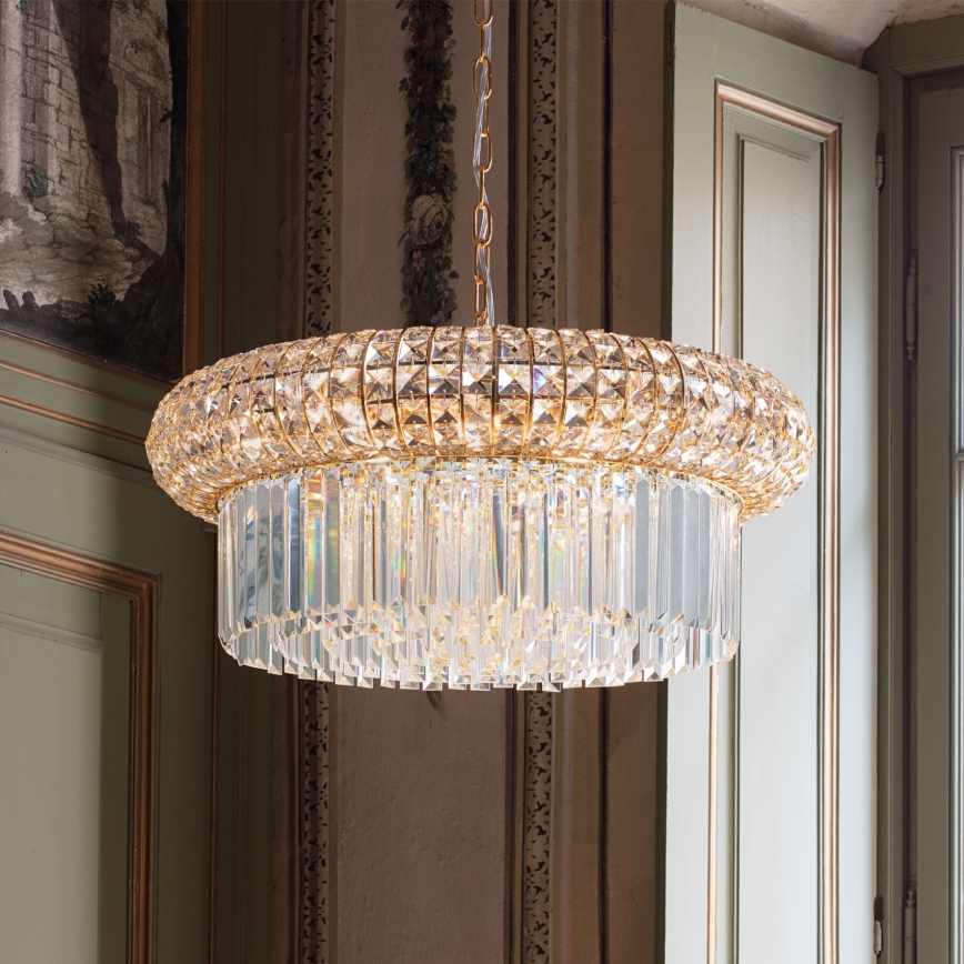 Ideal Lux - Křišťálový lustr na řetězu NABUCCO 12xE14/40W/230V pr. 60 cm zlatá
