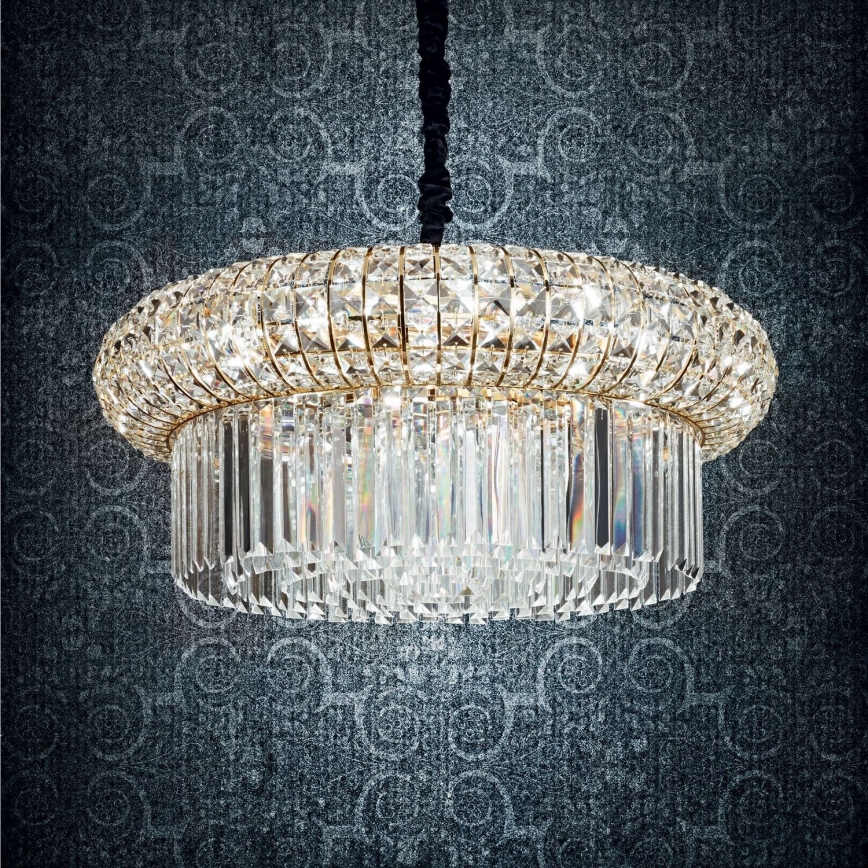 Ideal Lux - Křišťálový lustr na řetězu NABUCCO 12xE14/40W/230V pr. 60 cm zlatá