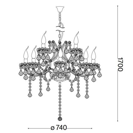 Ideal Lux - Křišťálový lustr na řetězu NAPOLEON 12xE14/40W/230V pr. 74 cm zlatá