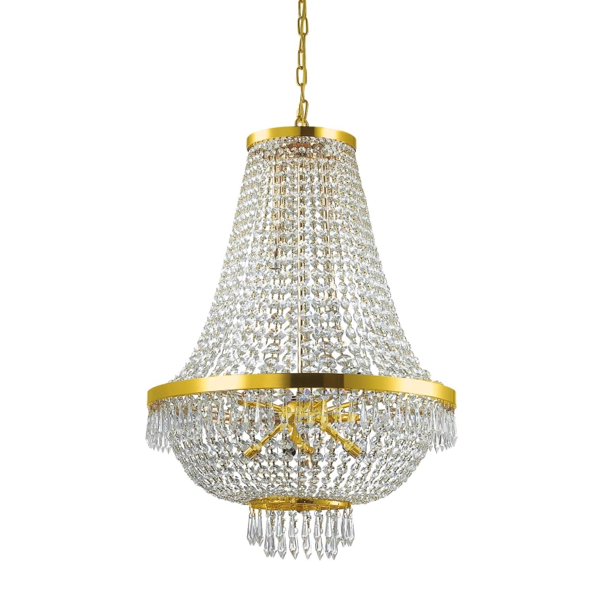 Ideal Lux - LED Křišťálový lustr na řetězu CAESAR 12xG9/3W/230V pr. 55 cm zlatá