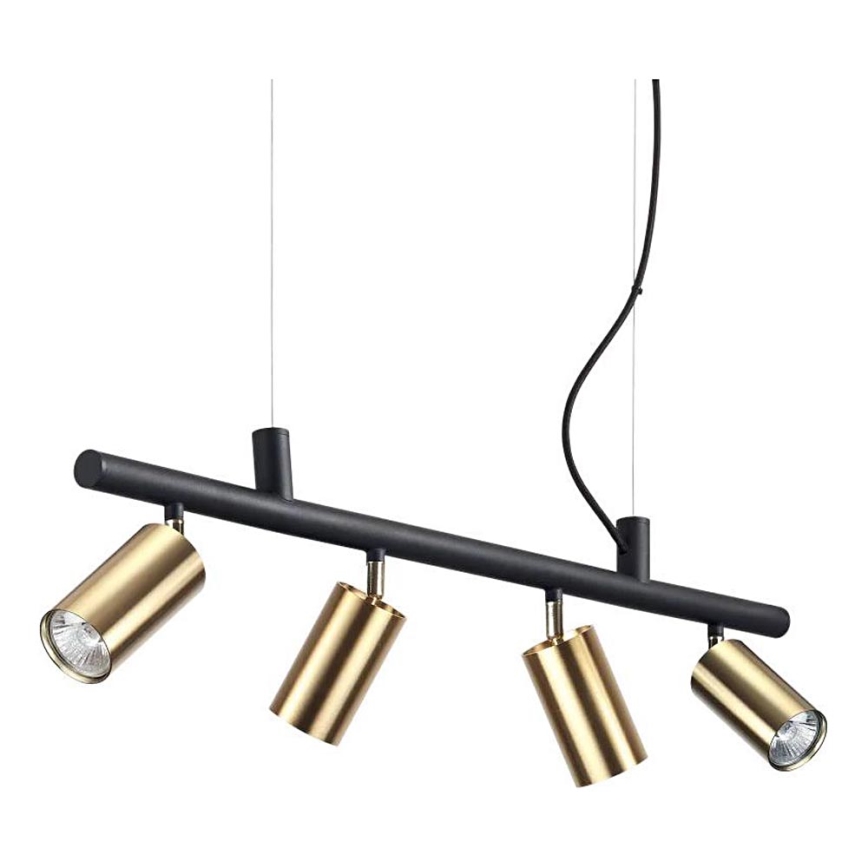 Ideal Lux - LED Lustr na lanku DYNAMITE 4xGU10/7W/230V CRI 90 černá/mosaz