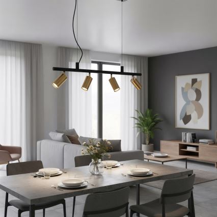 Ideal Lux - LED Lustr na lanku DYNAMITE 4xGU10/7W/230V CRI 90 černá/mosaz