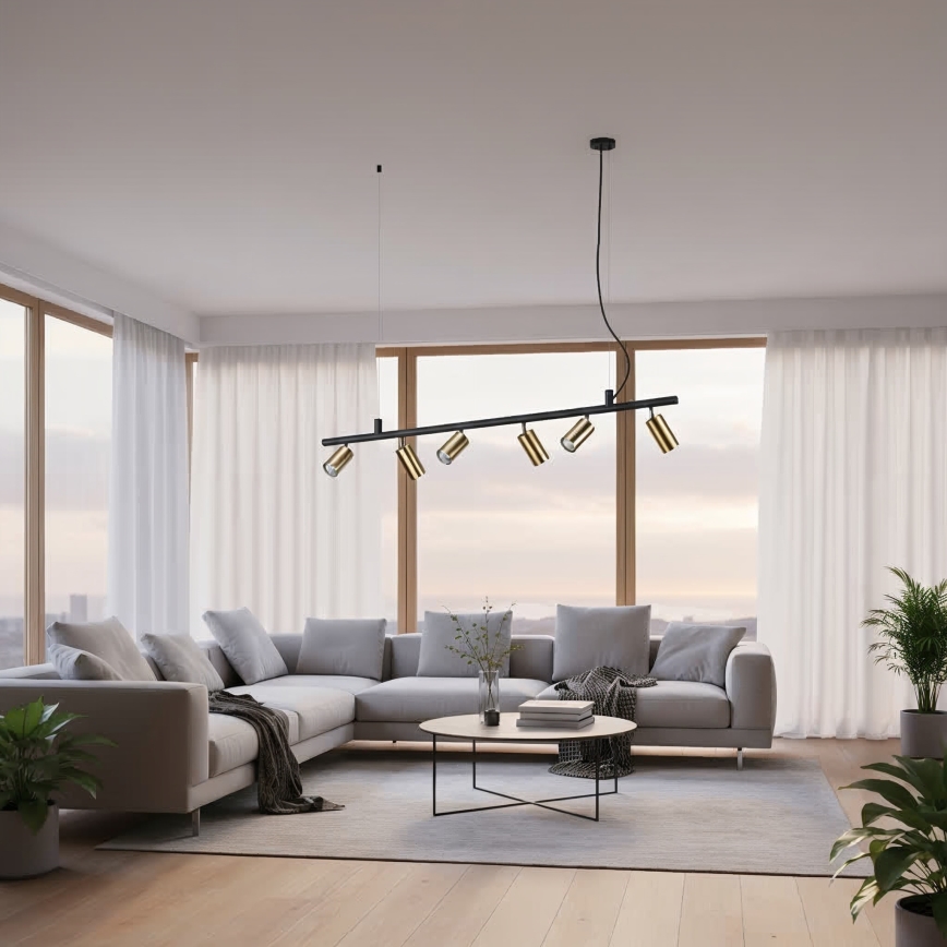 Ideal Lux - LED Lustr na lanku DYNAMITE 6xGU10/7W/230V CRI 90 černá/mosaz