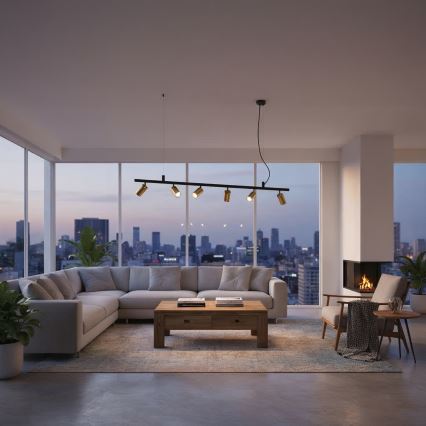 Ideal Lux - LED Lustr na lanku DYNAMITE 6xGU10/7W/230V CRI 90 černá/mosaz